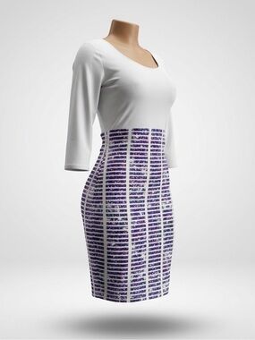 White & Purple Grid Bodycon Dress